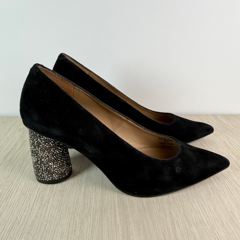 & Other Stories Black Suedeโ Embellished Block Heel Pumps Pointed Toe Spain 39